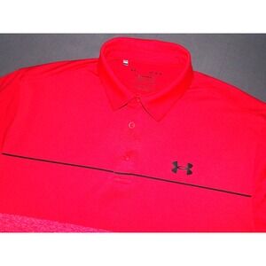 Under Armur Short Sleeved Pink Striped Stretch Playoff Polo Golf Shirt Men's LRG